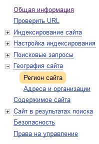 To specify the region in Yandex Webmaster