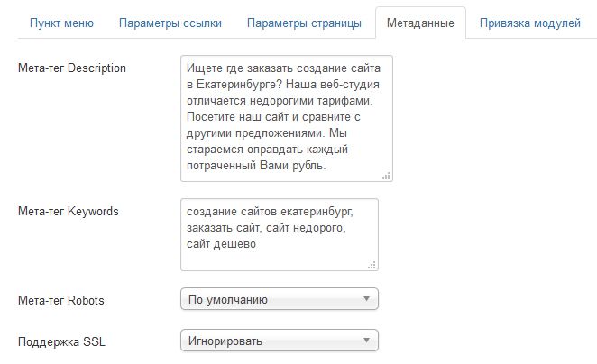 Прописываем мета-теги keywords и description