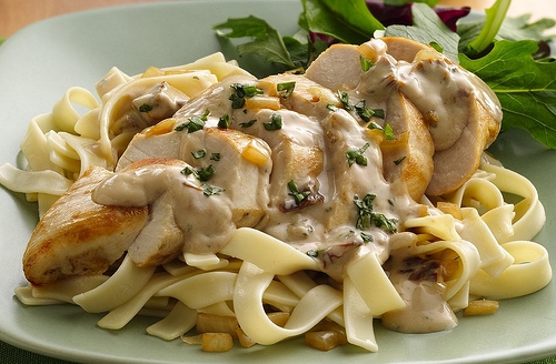Pasta with chicken breast in a creamy sauce