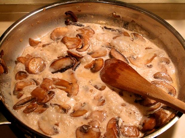 Juicy mushrooms in a milk fill