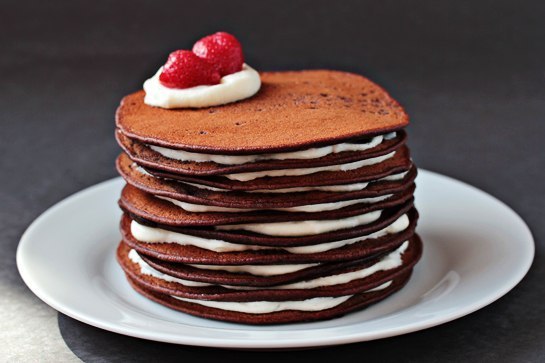 Chocolate pancake with curd cream