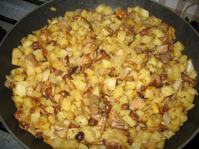 Жареный картофель с грибами и свининой