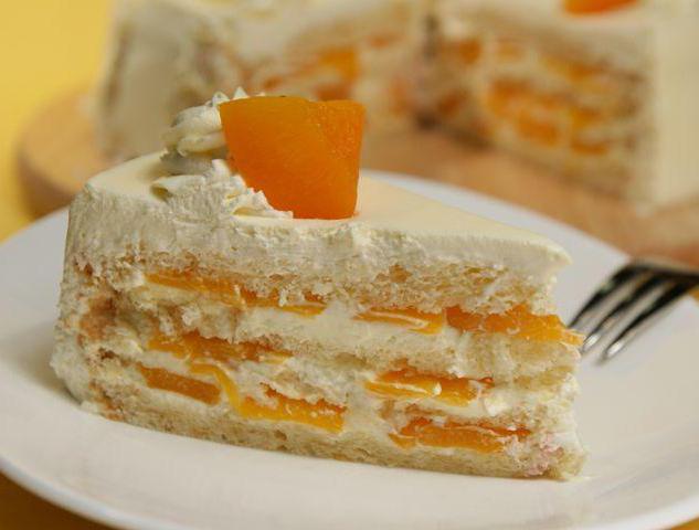 Бисквитный торт с консервированными персиками