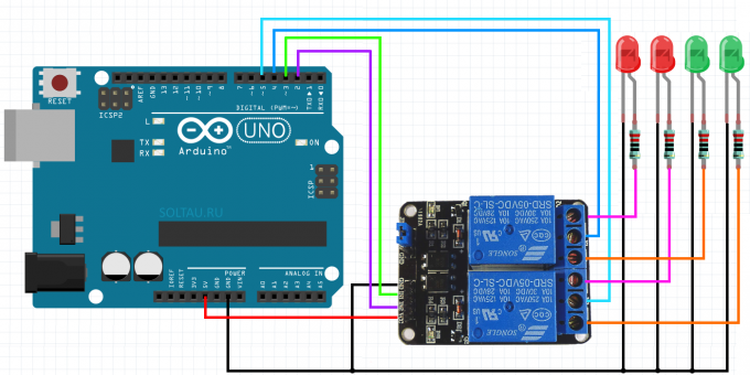 Схема подключения реле к Arduino