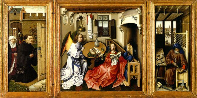 Робер Кампен. Алтарная картина-триптих «Благовещение Пресвятой Богородицы» («Алтарь Мероде»), около 1427-1432 гг.