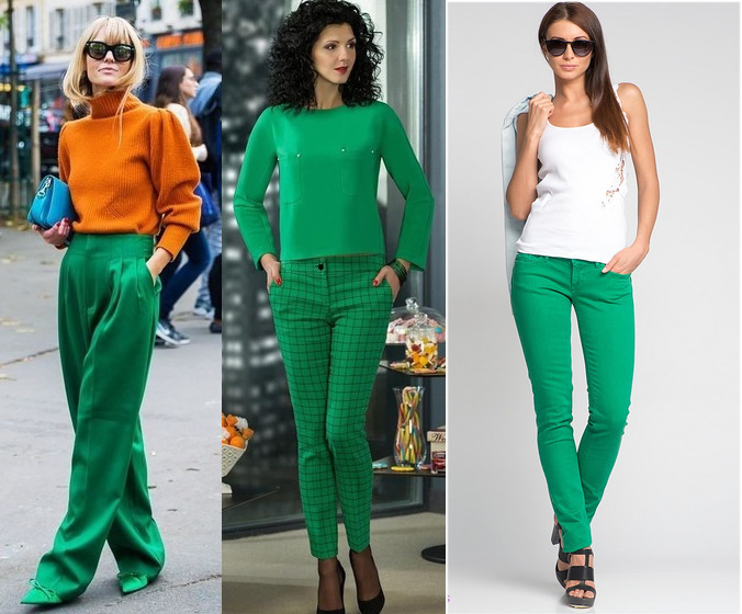 Брюки женские зеленого цвета с чем носить