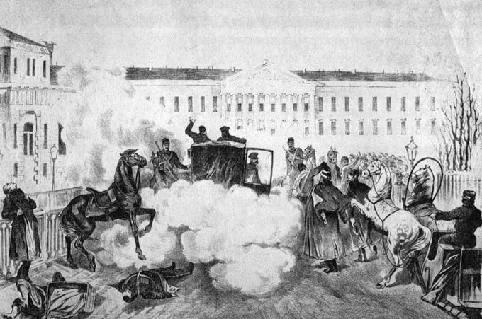 Взрыв кареты императора Александра II. Газетная иллюстрация
