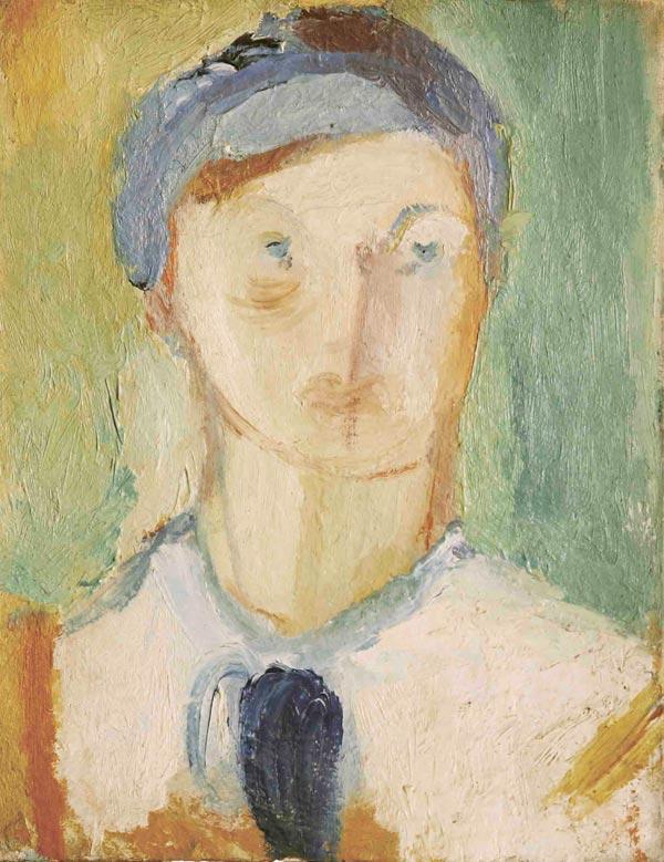 Автопортрет в белой блузе и синем шарфе (1937). Художник Мария Казанская