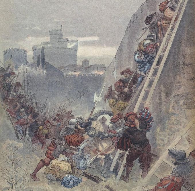 Французы штурмуют крепость Неаполя.